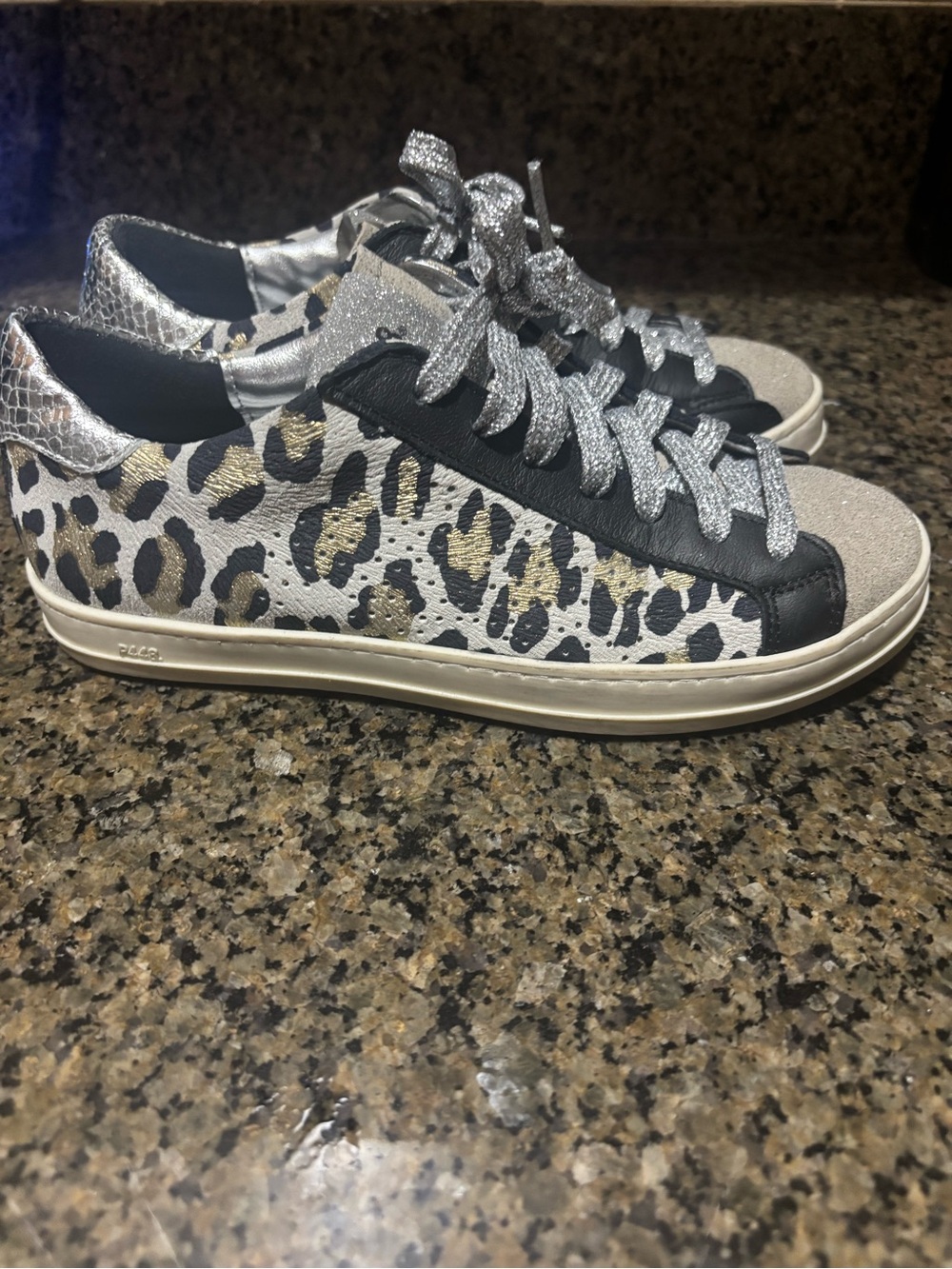 P448 Leopard Print Sneaker with Metallic Silver & Black Accents